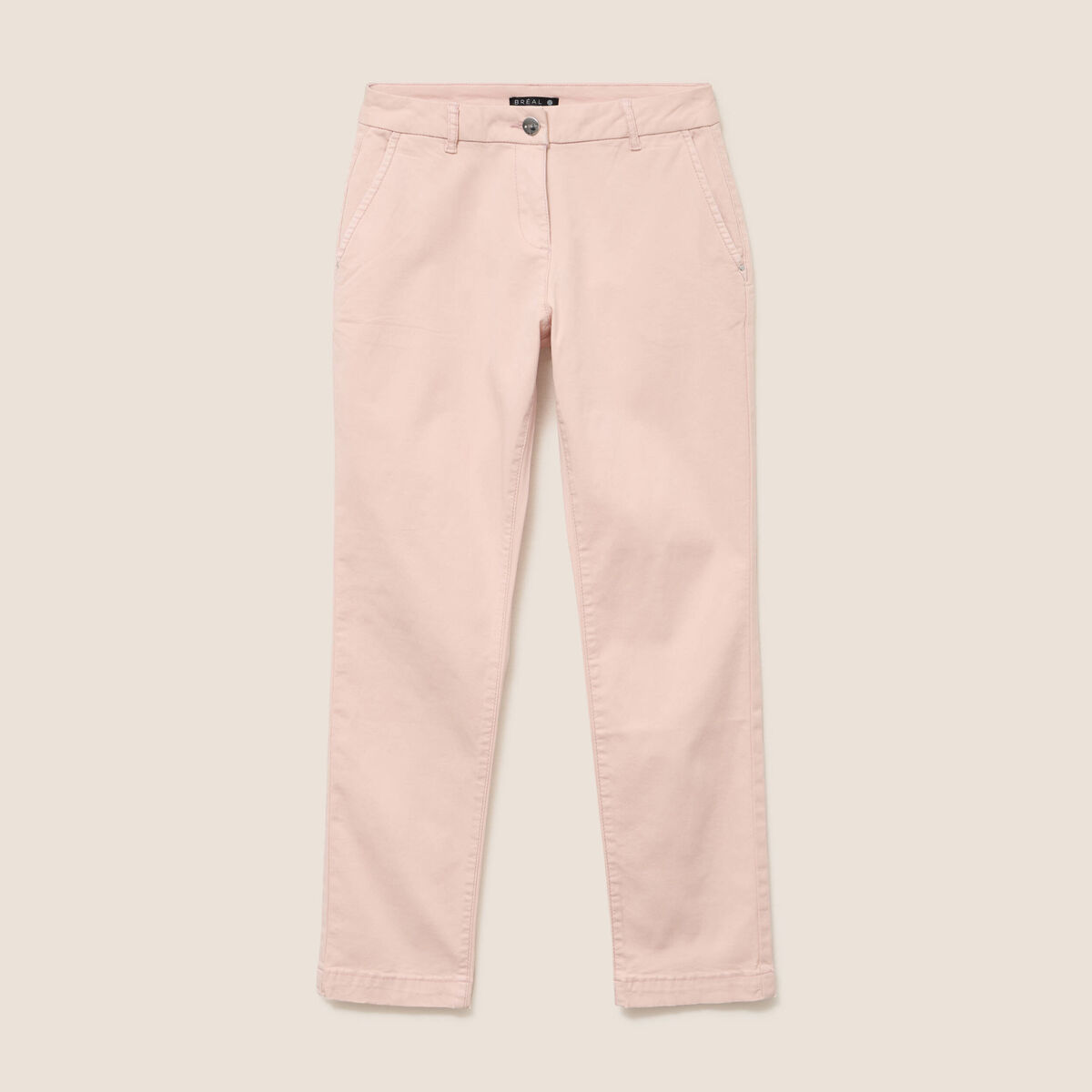 Pantalon coupe chino taille bascul&eacute;e rose poudr&eacute;e femme