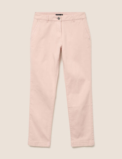 Pantalon coupe chino taille bascul&eacute;e rose poudr&eacute;e femme