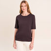 T-shirt ajust&eacute; col rond manches coudes marron fonc&eacute; femme