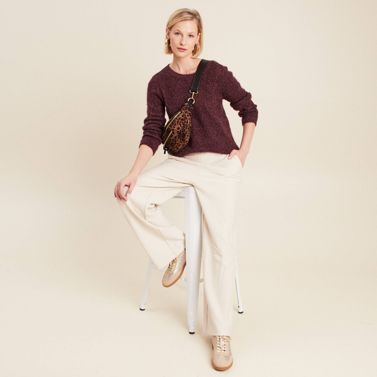 Pull manches longues bordeaux femme