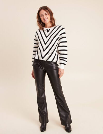 Pull col rond manches longues noir femme