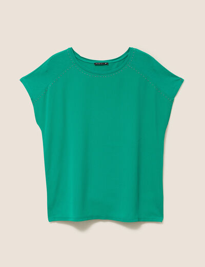 T-shirt bi-mati&egrave;re manches courtes vert menthe femme