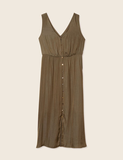 Robe midi évasée satin vert kaki femme