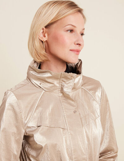 Parka courte métallisée beige femme