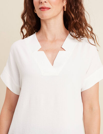 Blouse fluide manches courtes ecru femme
