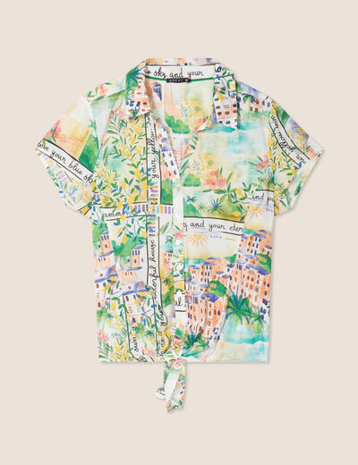 Chemise manches courtes nouée multicolore femme