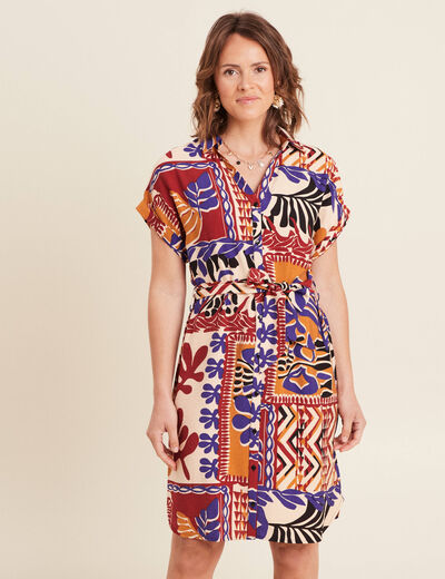 Robe courte manches courtes multicolore femme