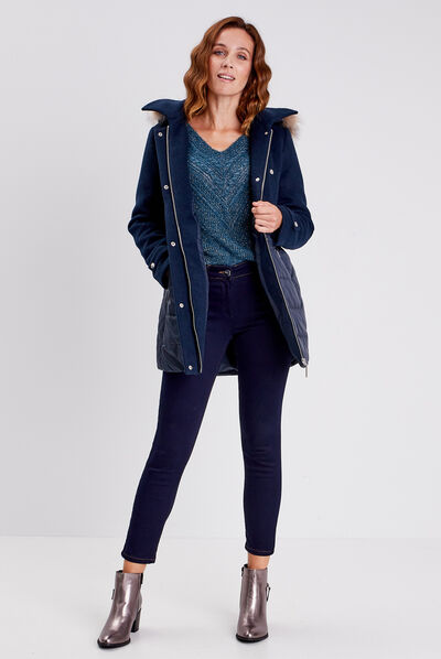 Doudoune longue bleu foncé femme