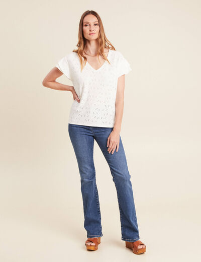 T-shirt cintré col V ecru femme