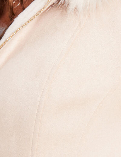 Manteau suédine à capuche creme femme