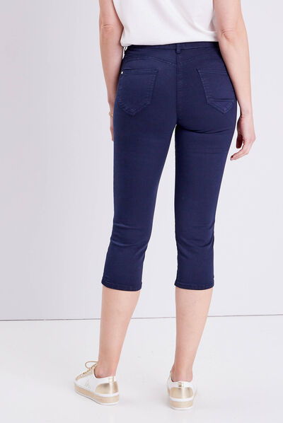 Pantacourt droit taille standard bleu marine femme