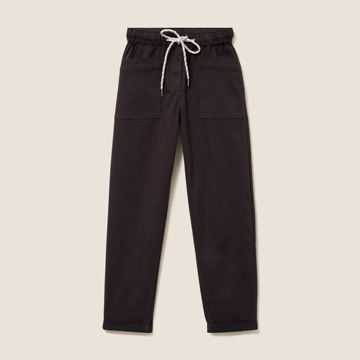Pantalon coupe mom 7/8&egrave;me marron fonc&eacute; femme