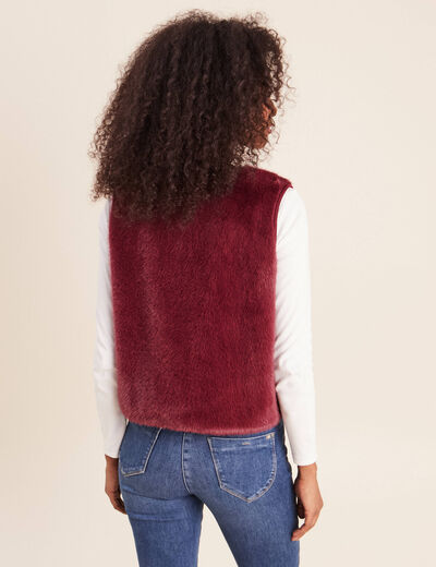 Gilet droit sans manches fausse fourrure bordeaux femme