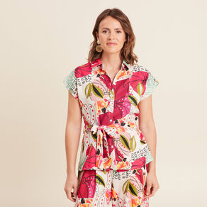 Chemise fluide manches courtes rose femme