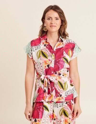 Chemise fluide manches courtes rose femme