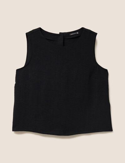 T-shirt sans manches col rond fluide noir femme