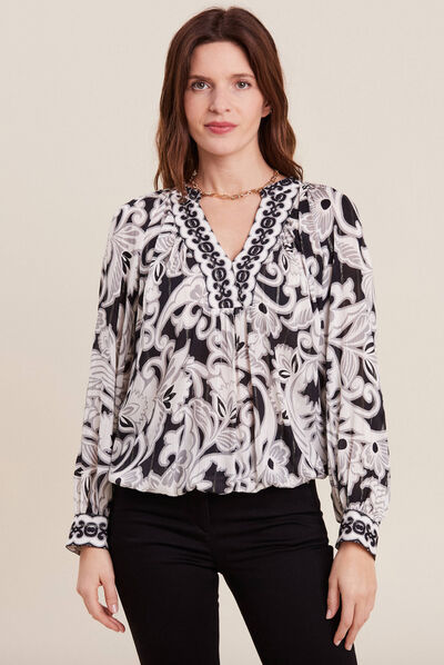 Blouse manches longues gris femme