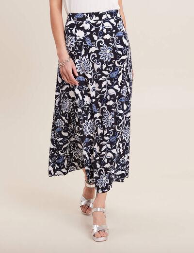 Jupe longue évasée bleu foncé femme