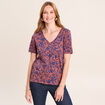 T-shirt col V manches courtes marron femme