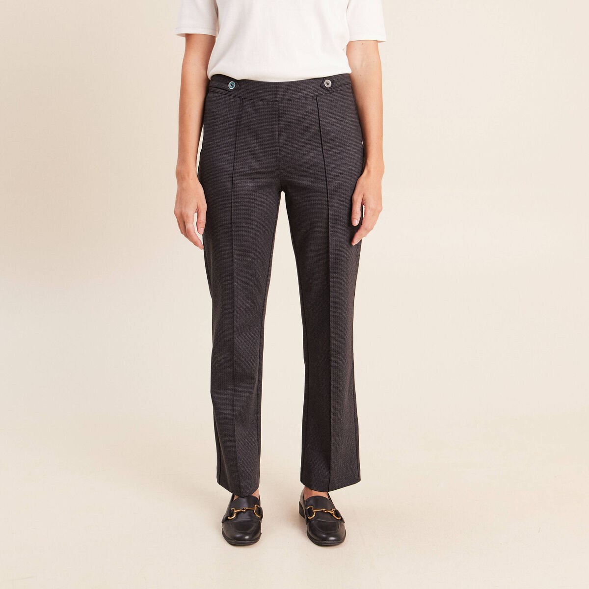 Pantalon vichy taille standard gris anthracite femme