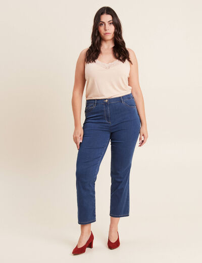Jean droit taille haute 7/8ème denim double stone femme