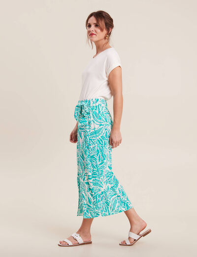 Jupe midi portefeuille satin vert émeraude femme