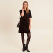 Robe droite courte sans manches velours marron cognac femme