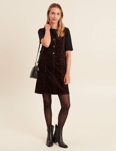 Robe droite courte sans manches velours marron cognac femme