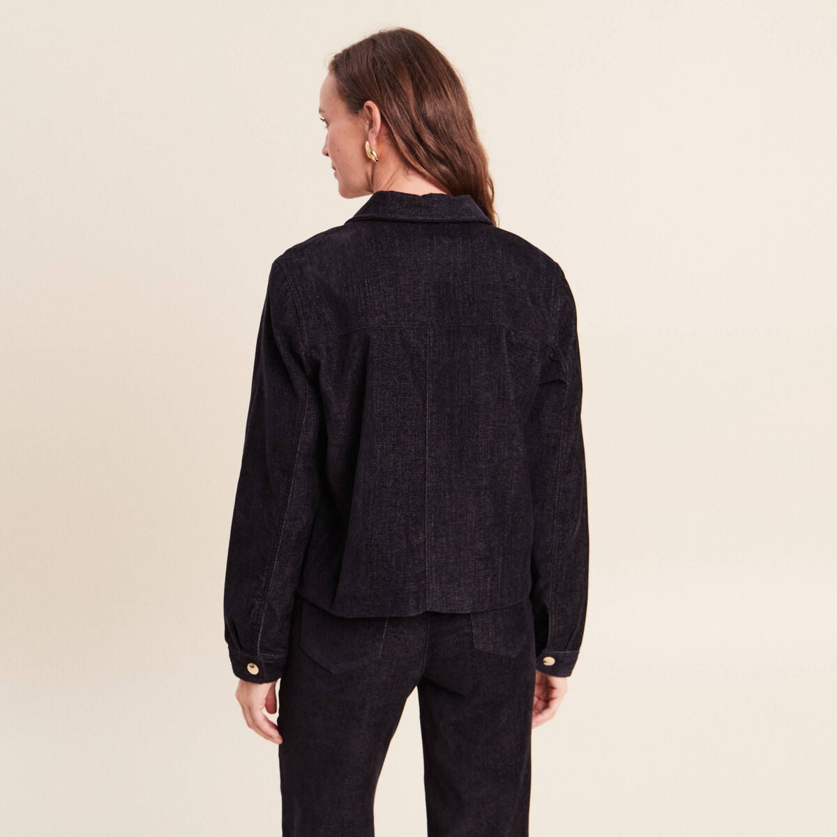 Veste courte droite denim brut femme