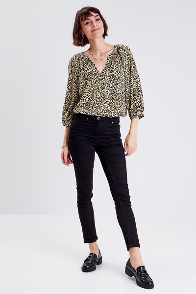 Blouse manches 3/4 beige femme
