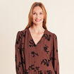 Robe courte &eacute;vas&eacute;e col v manches 3/4 marron femme