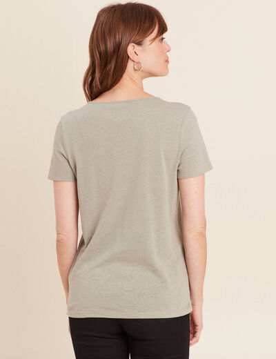 T-shirt manches courtes col en V vert clair femme