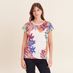 T-shirt droit col rond manches courtes ecru femme