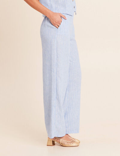 Pantalon large taille haute bleu femme
