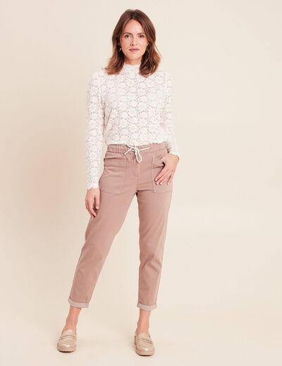 Pantalon coupe mom 7/8&egrave;me taupe femme