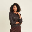 T-shirt col rond manches 3/4 marron fonc&eacute; femme