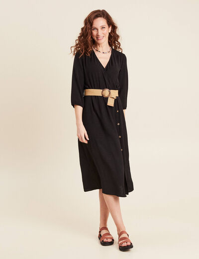 Robe droite ceinturée noir femme