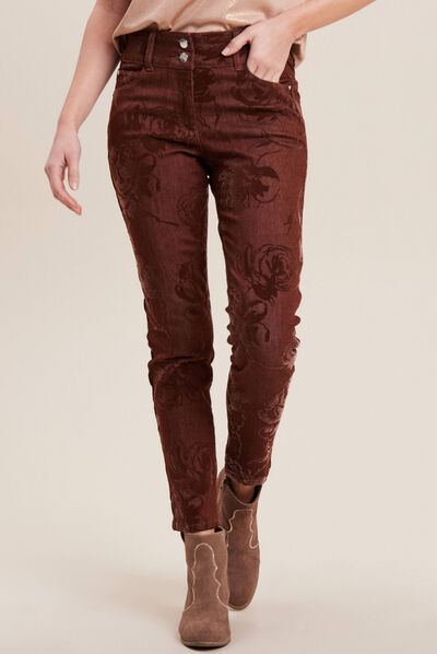 Jean ajusté taille standard orange foncé femme