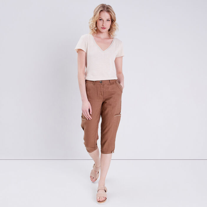 Bermuda droit à détails bijoux marron femme