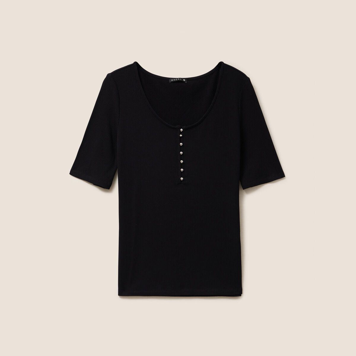 T-shirt ajusté col rond manches coudes ecru femme | Bréal