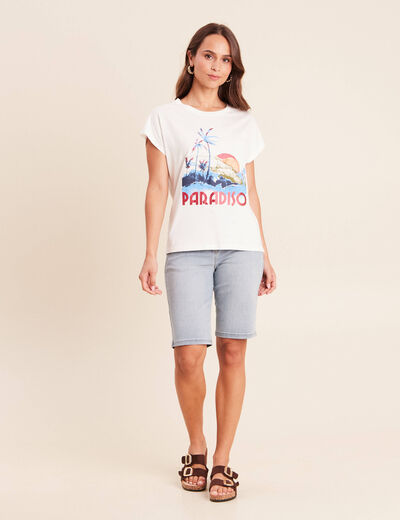 T-shirt col rond manches courtes ecru femme