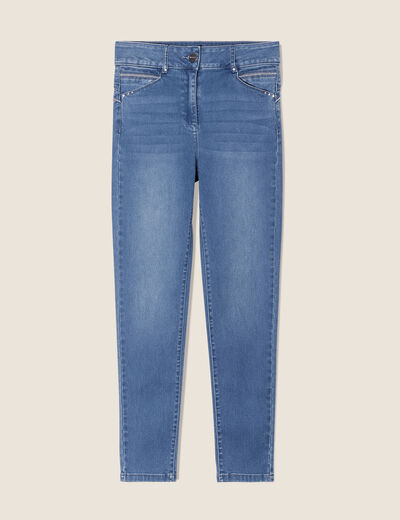 Jean coupe ajust&eacute;e 7/8&egrave;me taille haute denim double stone femme