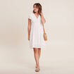 Robe droite fluide smock&eacute;e ecru femme