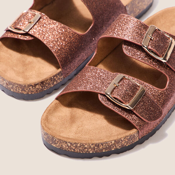 Mules à paillettes couleur cuivre femme