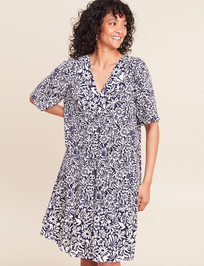Robe courte &eacute;vas&eacute;e col V bleu femme