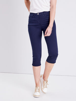 Pantacourt droit taille standard bleu marine femme