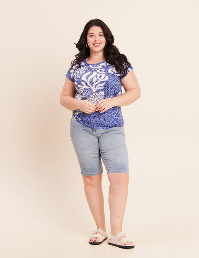 T-shirt manches courtes bleu fonc&eacute; femme
