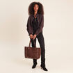 Veste ample courte col montant marron fonc&eacute; femme