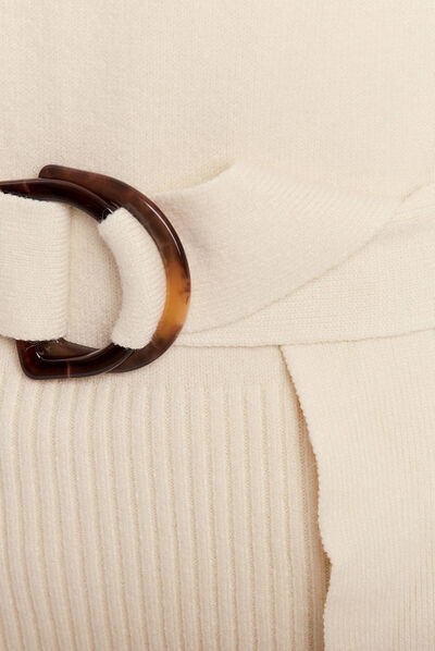 Pull col roulé avec ceinture creme femme