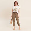 T-shirt col rond manches courtes ecru femme